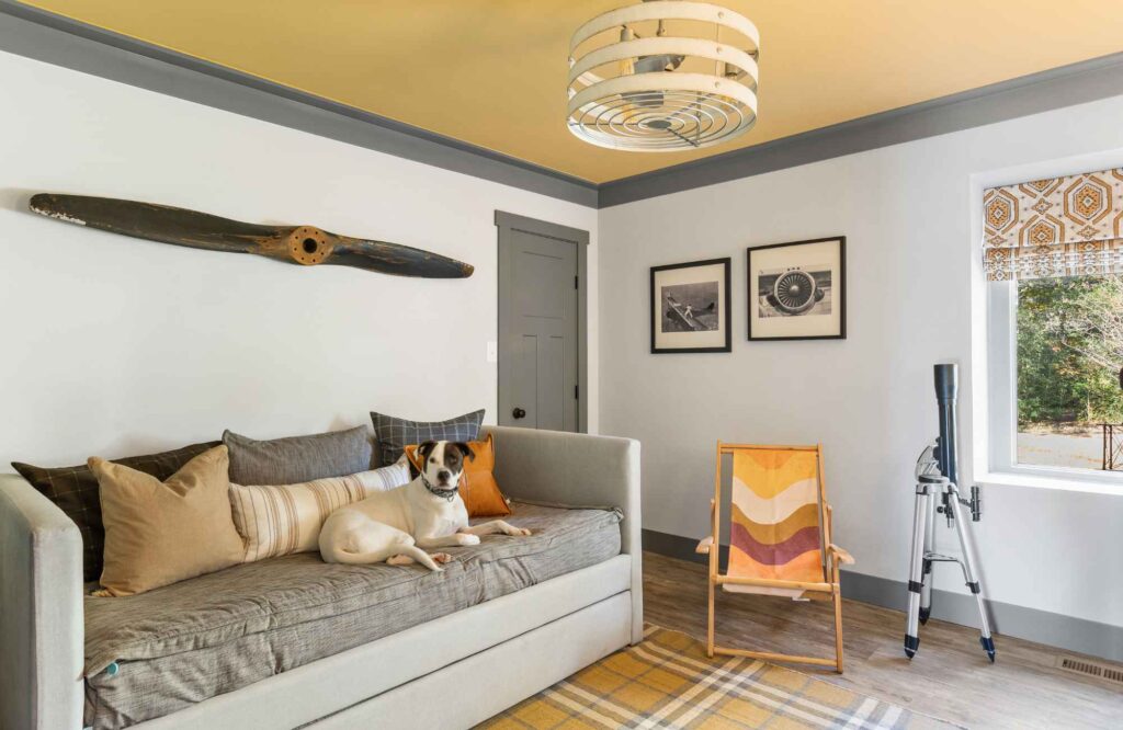 dwelling-place-interiors-winnabow-nc-creating-a-home-where-you-can-love-your-family-well-room-with-daybed-dog-airplane-theme-grey-and-yellow-classic-remodel