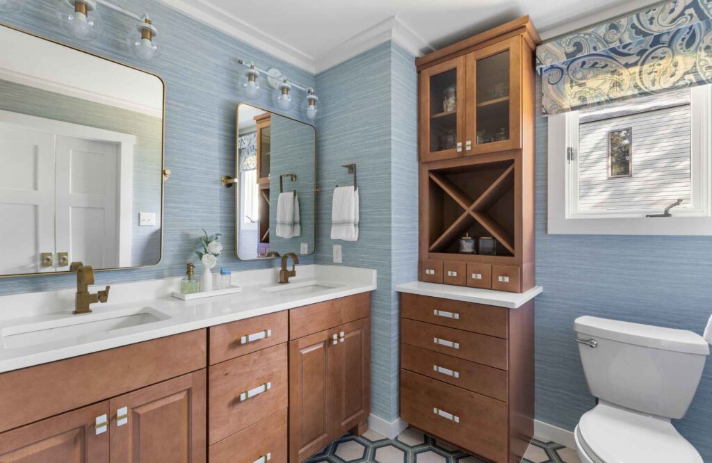 dwelling-place-interiors-winnabow-nc-finding-the-right-interior-designer-coastal-bathroom-custom-built-in-cabinet-blue-and-natural-wood-timeless-renovation