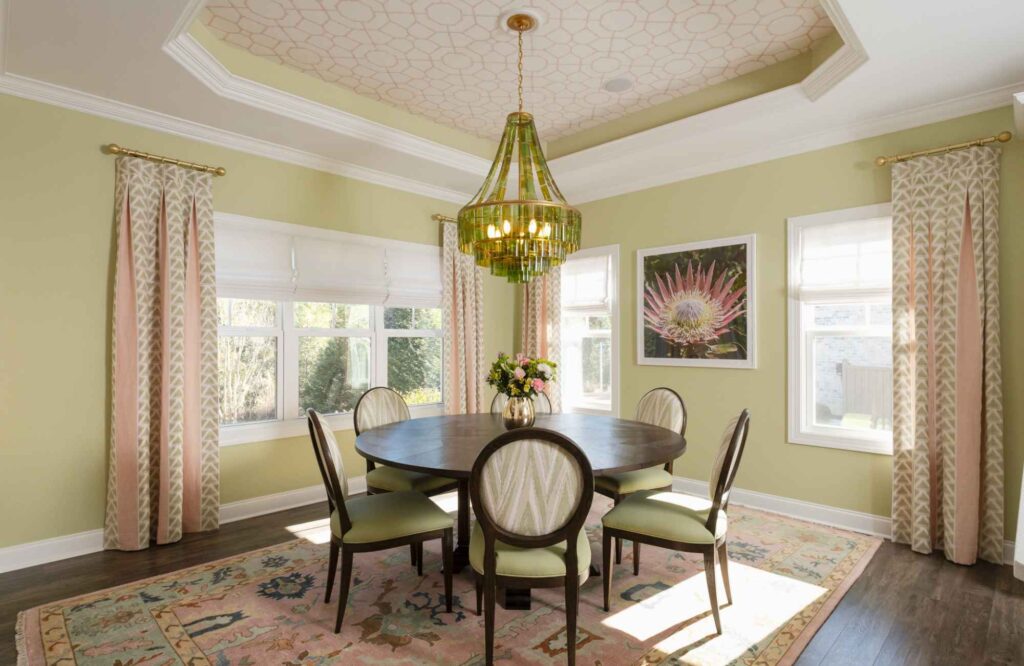 dwelling-place-interiors-brunswick-county-nc-benefits-of-high-point-market-classic-dining-room-statement-chandelier-soft-green-colors-collected-home-remodel